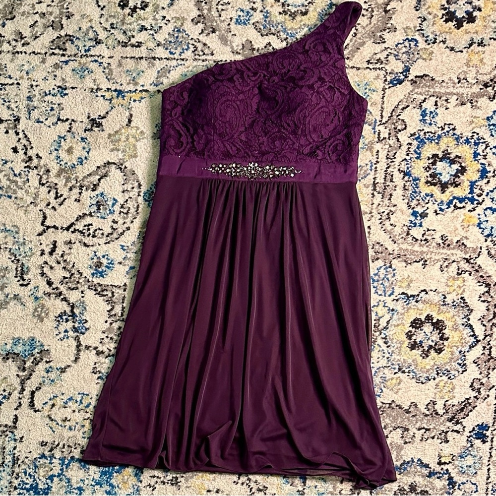 Adrianna Papell Purple Homecoming Dress One Shoulder Tule Lace Size 8